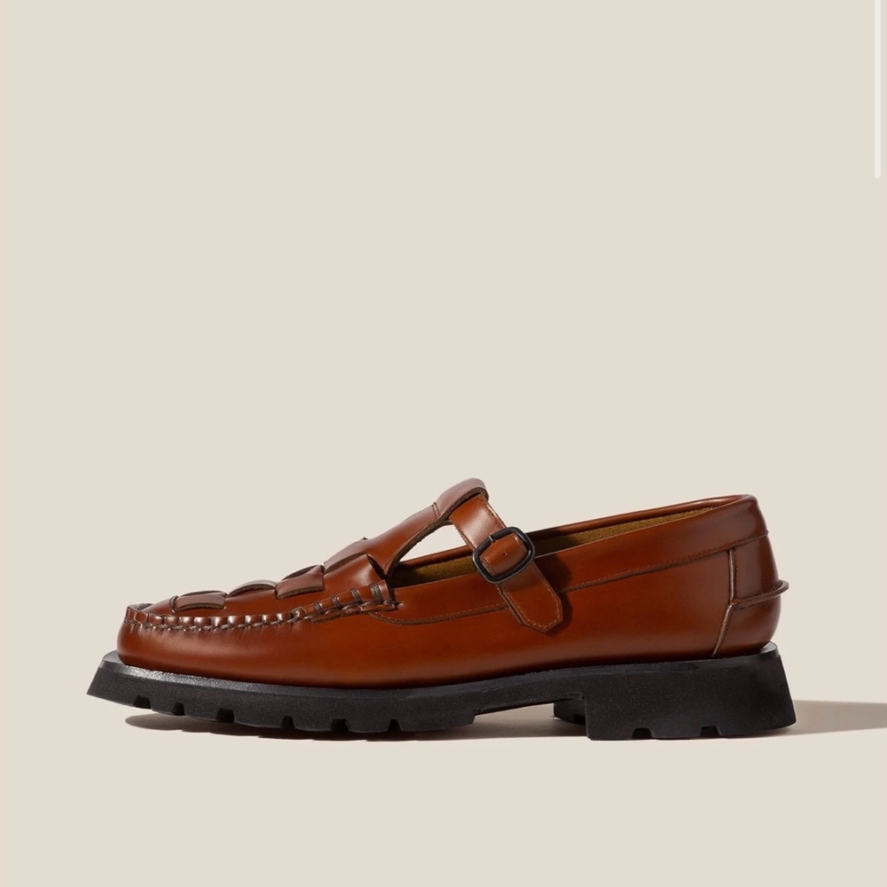 HEREU Tan Soller Sport Tread Sole T-Bar Loafer Size 38